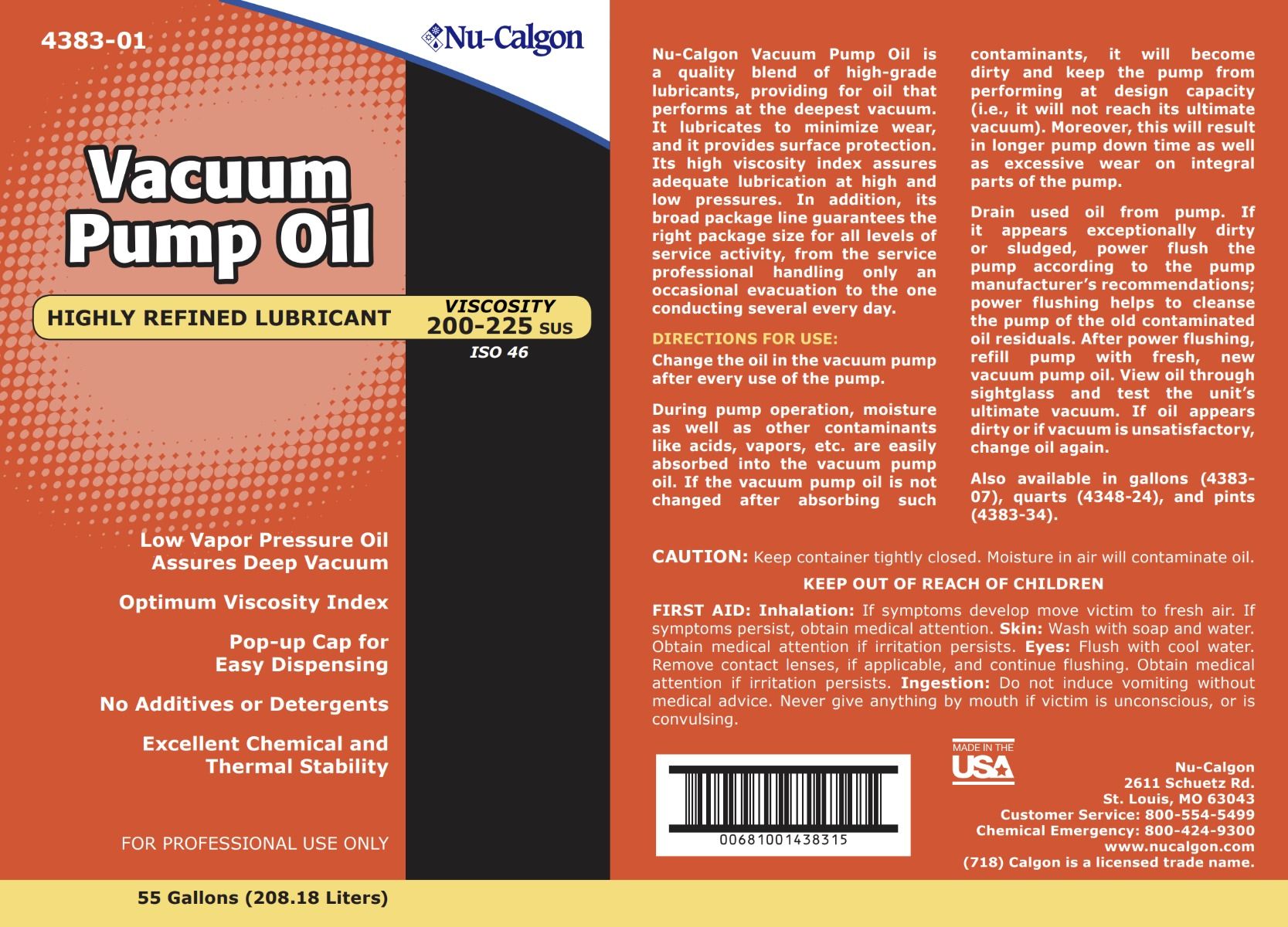 Nu-Calgon 4383-01 - Vacuum Pump Oil 55 gal. drum