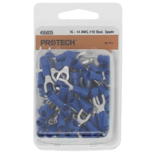 Rheem 455035 - Insulated Spade Terminal - #10 Stud, 16-14 AWG, Blue (Blister Pack of 100)