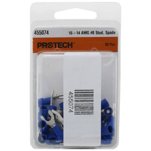 Rheem 455074 - Insulated Spade Terminal - #8 Stud, 16-14 AWG, Blue (Blister Pack of 50)