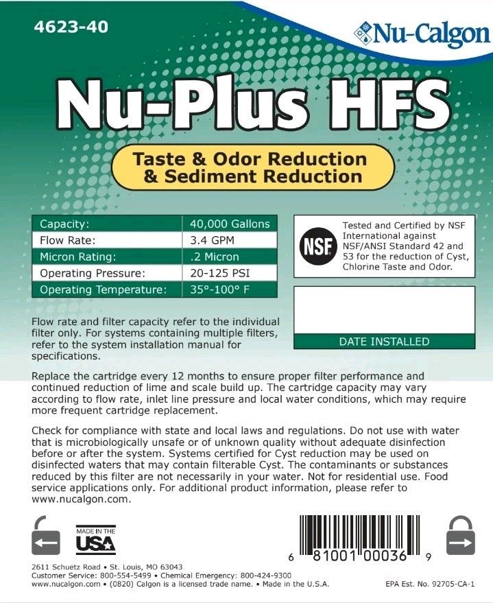 Nu-Calgon 4623-40 - Nu-Plus HFS TOS Reduction 4 x 1 cs.