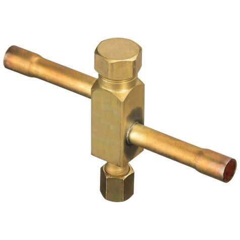 Rheem 61-21368-25 - Service Valve - 3/8 x 3/8 in. Connections, 4-5/8 in. length, Bottom Charge Port