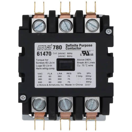Mars 61470 - 3 Pole Contactor w/ Box Lug Termination (60A, 24V)