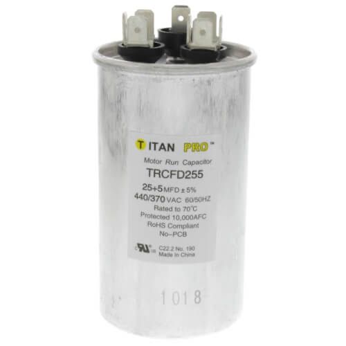 Titan Pro TRCFD255 - 25/5 MFD Round Dual Motor Run Capacitor (440/370V)