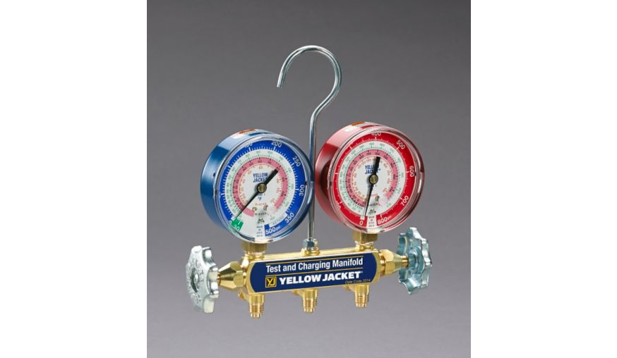 Lennox Y6723 - Yellow Jacket 42004, Series 41 Manifold with 60" PLUS II Standard Fittings psi R22/404A/410A DEG F (Clamshell)