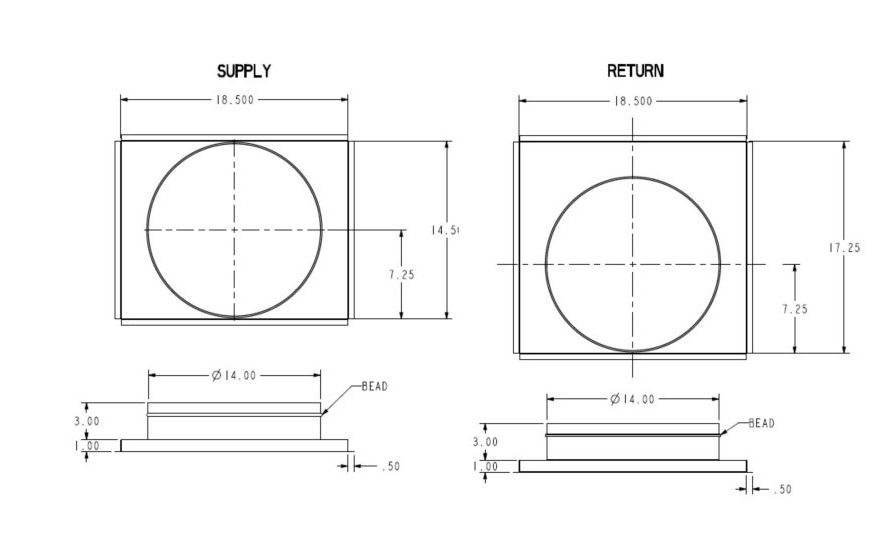 Lennox 21D24 - 106869-01 ADAPTSQRD-02, Square to Round Duct Adaptor Kit, 18.5 x 14.5" & 18.5 x 17.25" to 14" Round