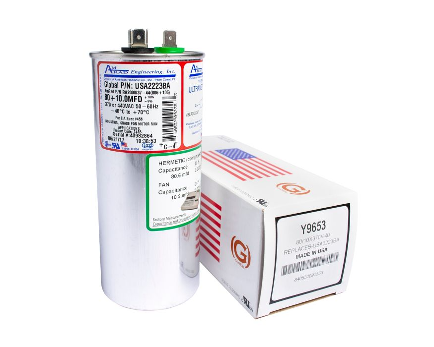 Lennox Y9653 - AmRad USA2223BA, 80/10 MFD Dual Run Capacitor, 440 VAC, Round