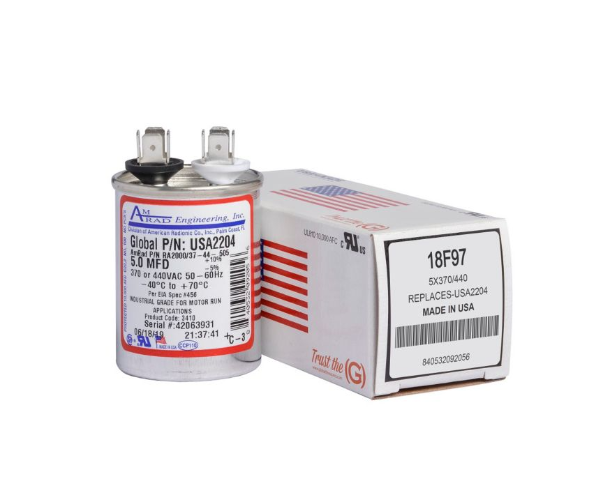 Lennox 18F97 – AmRad USA2204 Run Capacitor, 5 MFD, 440 VAC, Round, OEM HVAC Replacement Part