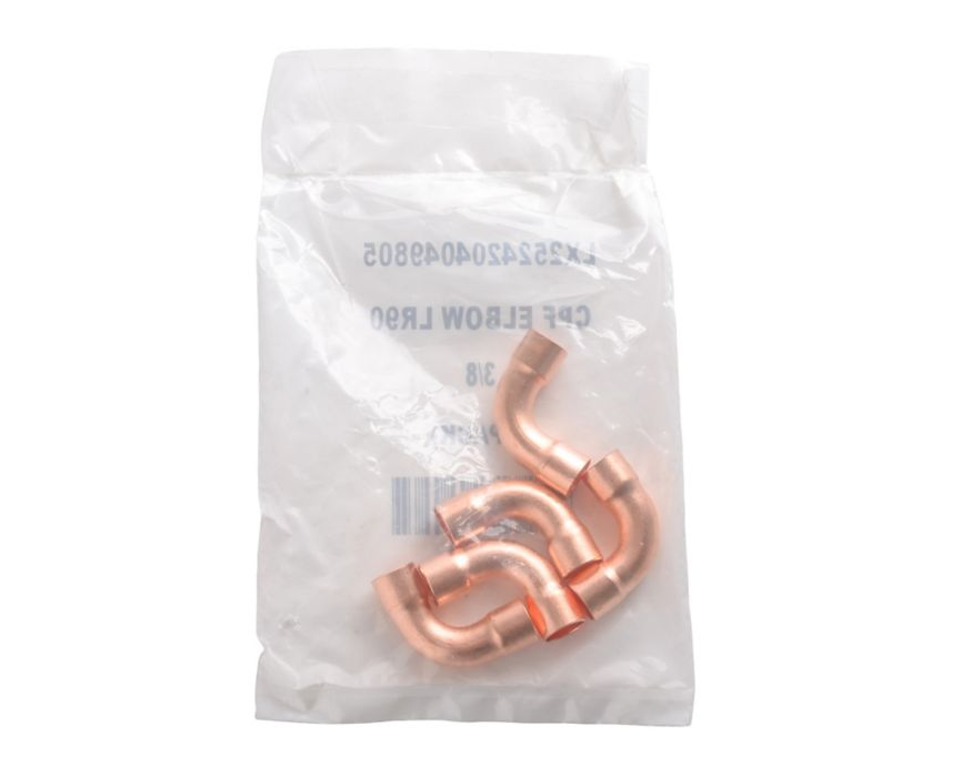 Copper Long Radius Elbow, 90 Deg, 1/2", C x C, 5/Pkg