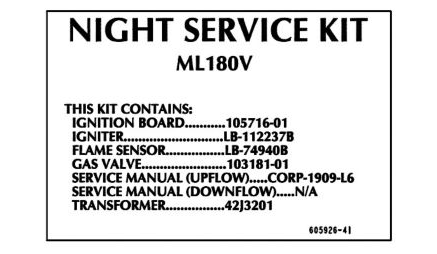 Lennox 19H89 – Lennox 605927-38 Night Service Kit for ML180V Gas Furnaces, OEM HVAC Maintenance Kit