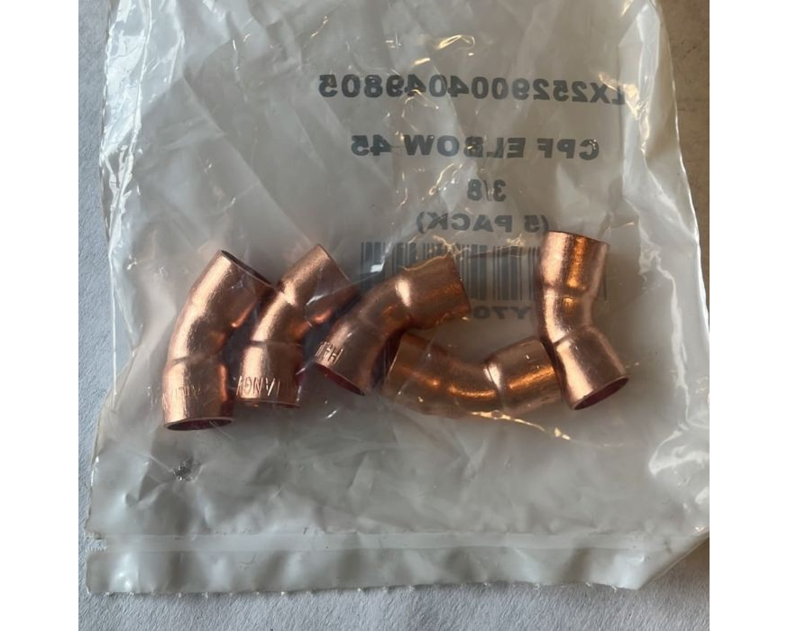 Copper Elbow, 45 Deg, 3/8" C x C, 5/Pkg