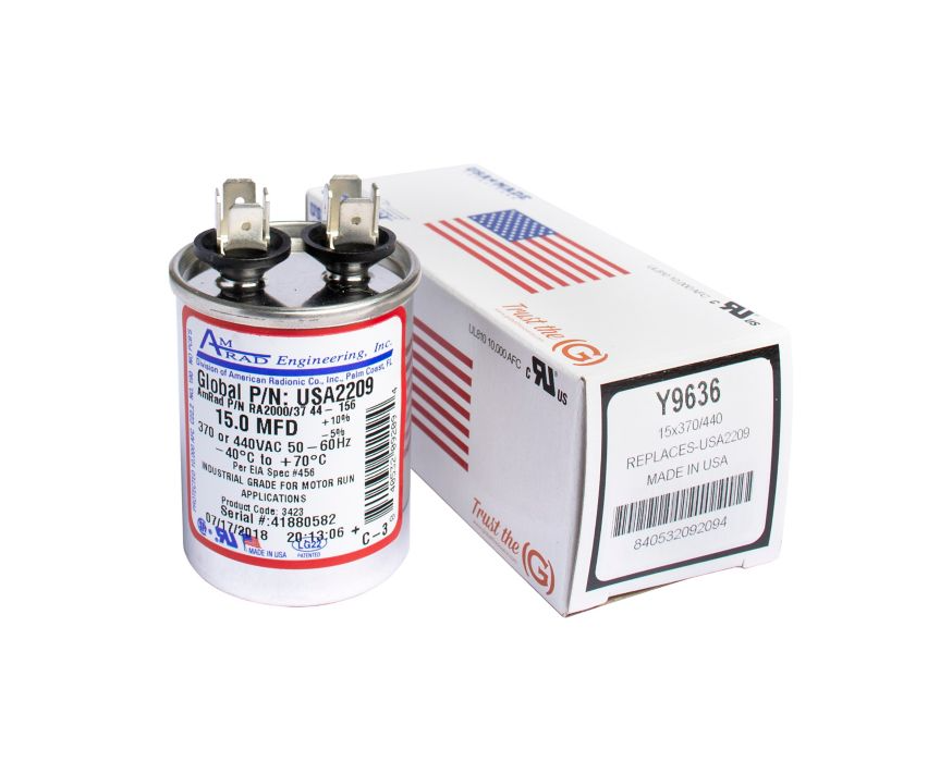 Lennox Y9636 - AmRad USA2209, Run Capacitor, 15 MFD, 440V, Round