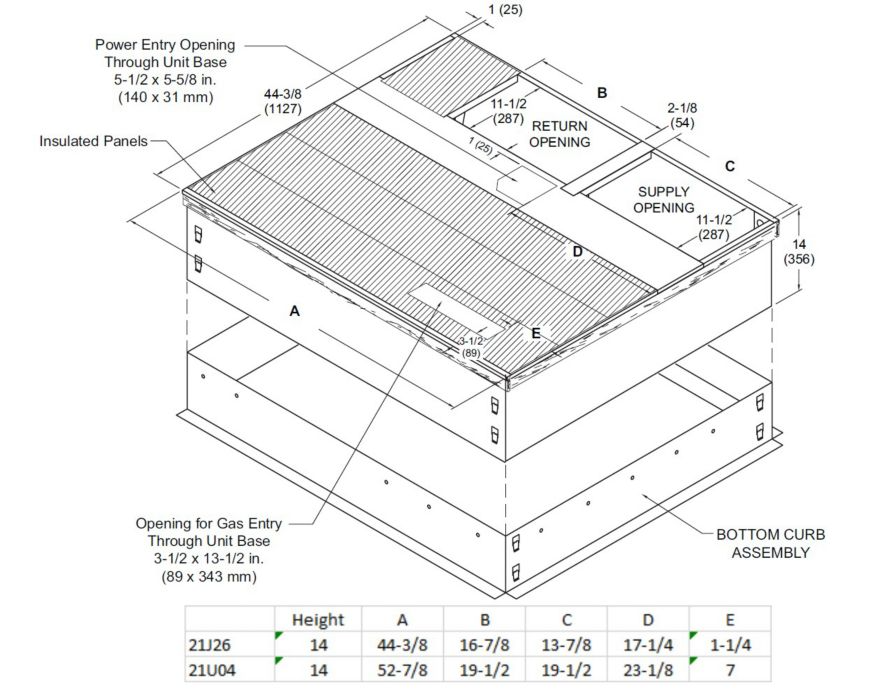 Lennox 21J26 – AAE104-14-AP Adjustable Pitch Clip Curb, Full Perimeter, 44-3/8 x 44-3/8 x 14 Inch Height, OEM Roof Curb