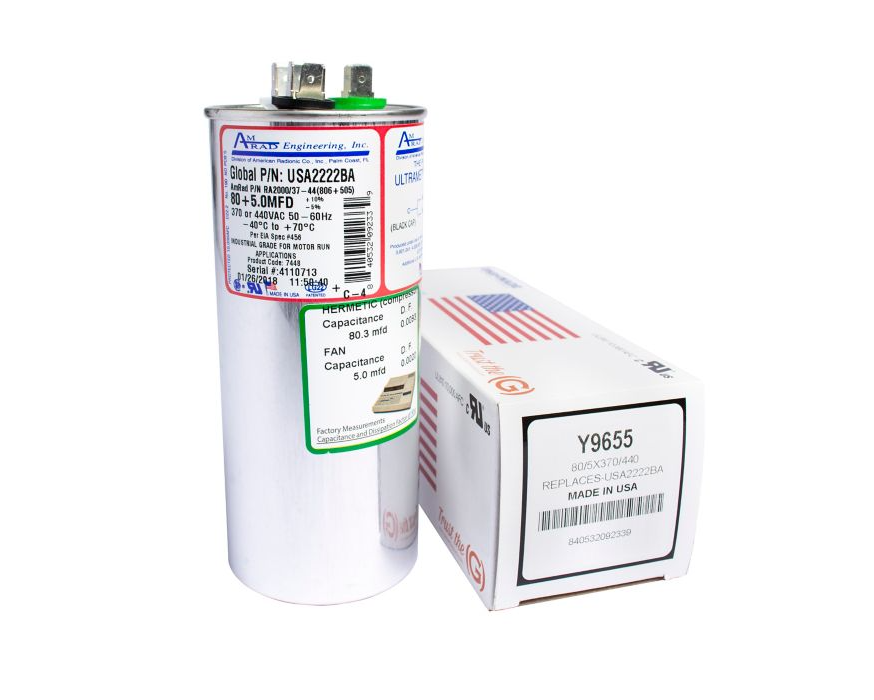 Lennox Y9655 - AmRad USA2222BA, 80/5 MFD Dual Run Capacitor, 440 VAC, Round