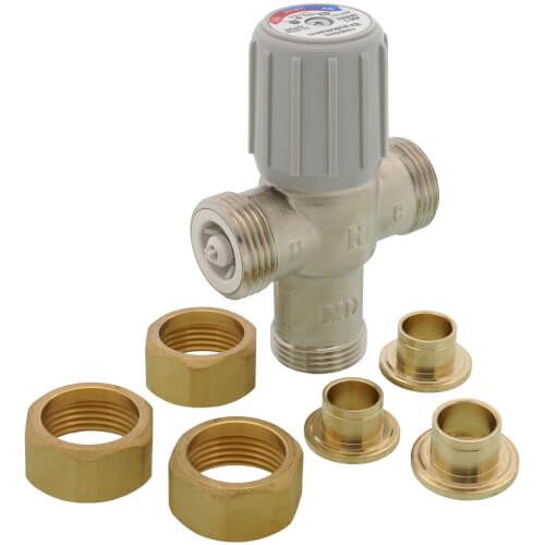 Resideo Braukmann AM100-US-1LF - 1/2" Lead Free Union Sweat Mixing Valve, 70-145F