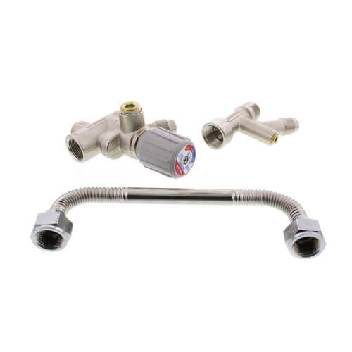 Resideo Braukmann AMX300TLF - DirectConnect Water Heater Kit w/ 3/4'' Mixing Valve, 8'' SS Corrugated Hose Connector (Lead Free)