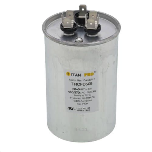 Titan Pro TRCFD505 - 50/5 MFD Round Dual Motor Run Capacitor (440/370V)