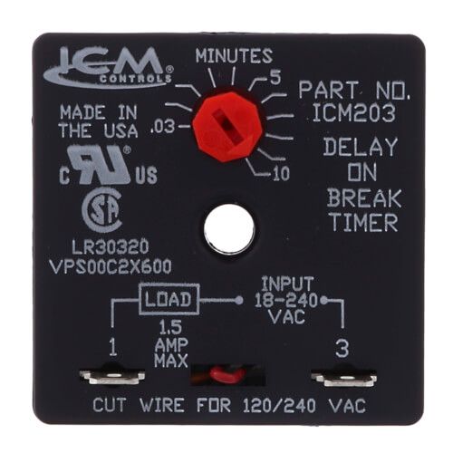 ICM203 Delay on Break Timer – Adjustable 0.03–10 Minute Anti-Short Cycle Relay | Universal Voltage | ICM Controls