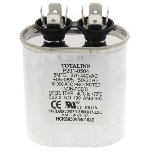 Carrier P291-0504 - 370/440V Oval Run Capacitor, 5 MFD, P291-0504