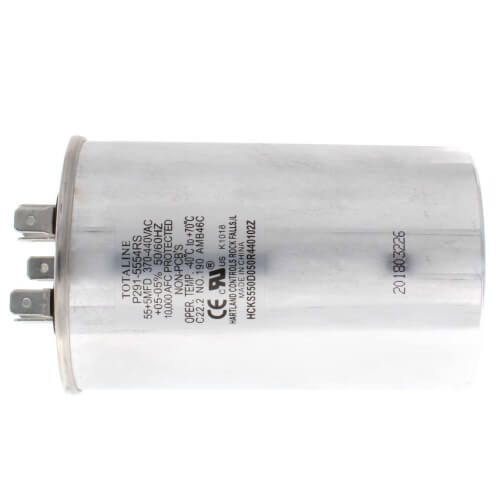 Carrier P291-5554RS - 440V Dual Round Run Capacitor, 55/5 MFD