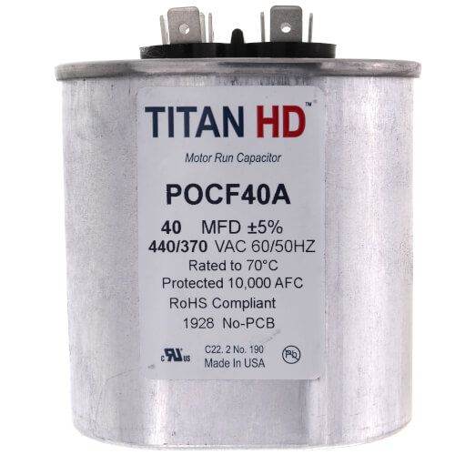 TITAN HD POCF40A - 40 MFD Oval Motor Run Capacitor (440/370V)