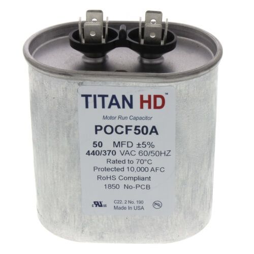 Titan HD POCF50A - 50 MFD Oval Motor Run Capacitor (440/370V)