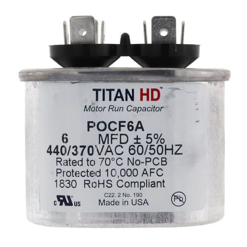 TITAN HD POCF6A - 6 MFD Oval Motor Run Capacitor (440/370V)
