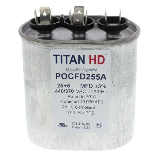 TITAN HD POCFD255A - 25/5 MFD Oval Dual Motor Run Capacitor (440/370V)