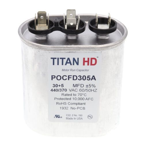 TITAN HD POCFD305A - 30/5 MFD Oval Dual Motor Run Capacitor (440/370V)