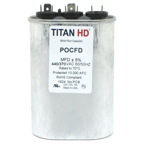 TITAN HD POCFD405A - 40/5 MFD Oval Dual Motor Run Capacitor (440/370V)
