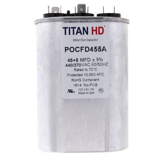 TITAN HD POCFD455A - 45/5 MFD Oval Dual Motor Run Capacitor (440/370V)