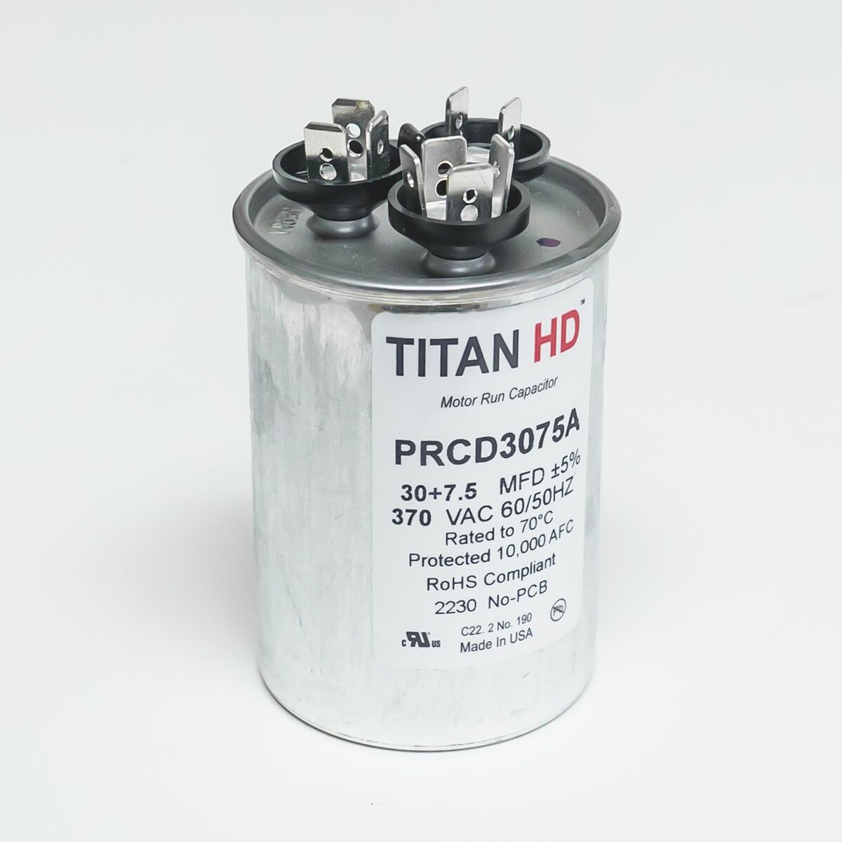 TITAN HD PRCD3075A - 30/7.5 MFD Round Dual Motor Run Capacitor (370V)