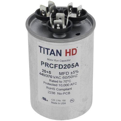 TITAN HD PRCFD205A - 20/5 MFD Round Dual Motor Run Capacitor (440/370V)