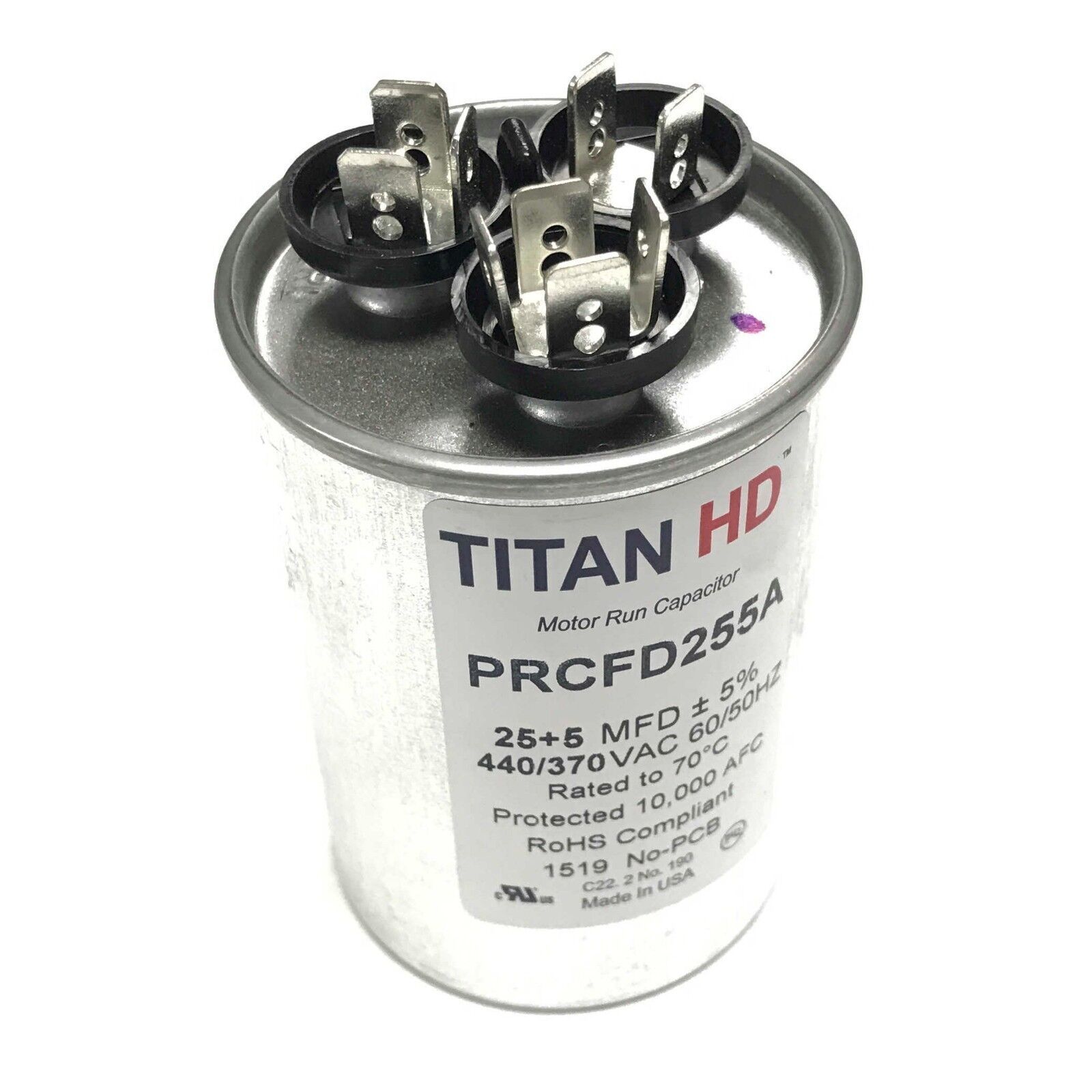 TITAN HD PRCFD255A - 25/5 MFD Round Dual Motor Run Capacitor (440/370V)