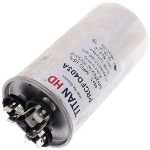 Titan Pro PRCFD403A - 40/3 MFD Round Dual Motor Run Capacitor (440/370V)