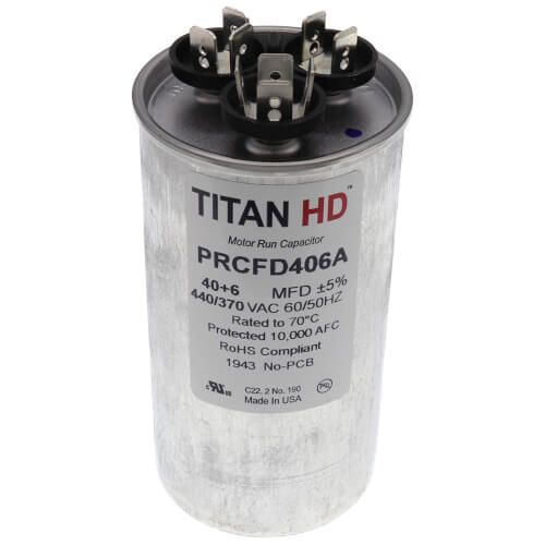 TITAN HD PRCFD406A - 40/6 MFD Round Dual Motor Run Capacitor (440/370V)
