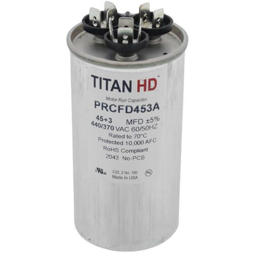 TITAN HD PRCFD453A - 45/3 MFD Round Dual Motor Run Capacitor (440/370V)