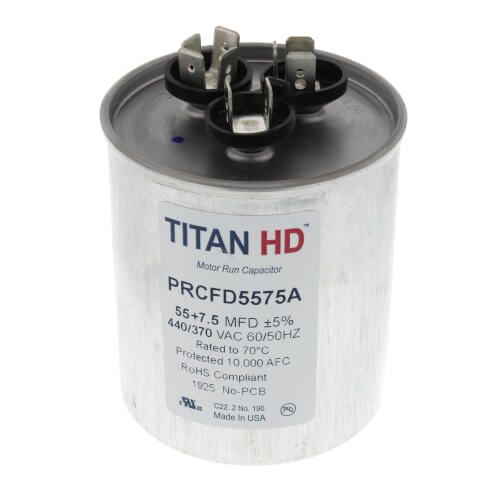 TITAN HD PRCFD5575A - 55/7.5 MFD Round Dual Motor Run Capacitor (440/370V)