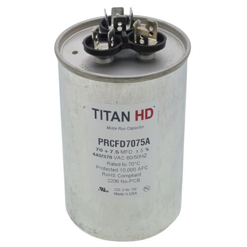 TITAN HD PRCFD7075 - 70/7.5 MFD Round Dual Motor Run Capacitor (440/370V)
