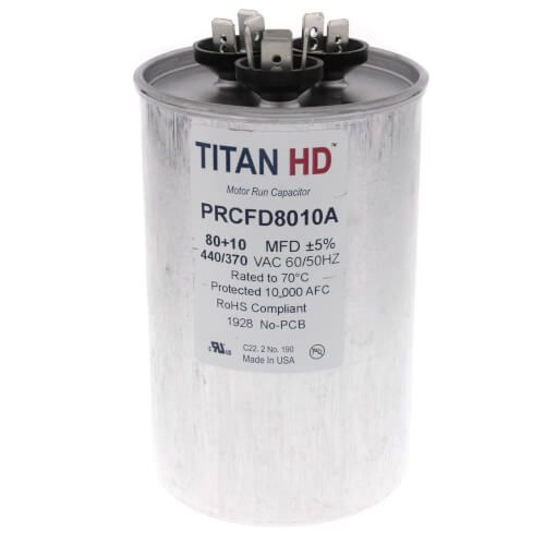 TITAN HD PRCFD8010A - 80/10 MFD Round Dual Motor Run Capacitor (440/370V)