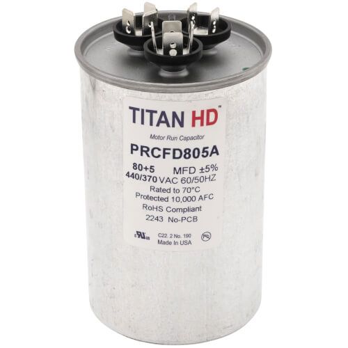 TITAN HD PRCFD805A - 80/5 MFD Round Dual Motor Run Capacitor (440/370V)