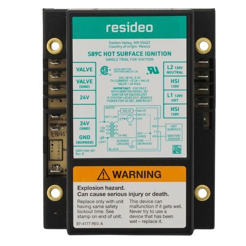 Resideo S89C1087 - Single Rod Hot Surface Ignition Control w/ 6 sec trial and lockout timing