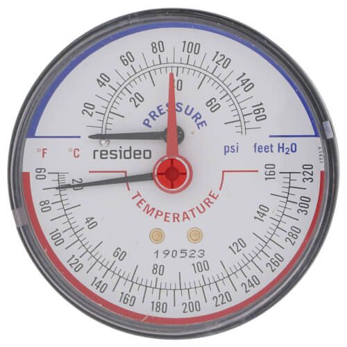 Resideo TD-090 - 1/4" NPT, 3-1/8" Face, Temperature & Pressure Gauge (Tridicator)