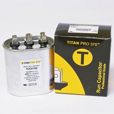Titan Pro TOCD153 - 15/3 MFD Oval Dual Motor Run Capacitor (370V)