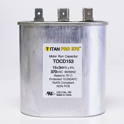 Titan Pro TOCD153 - 15/3 MFD Oval Dual Motor Run Capacitor (370V)
