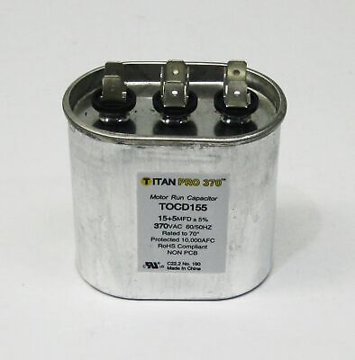 Titan Pro TOCD155 - 15/5 MFD Oval Dual Motor Run Capacitor (370V)