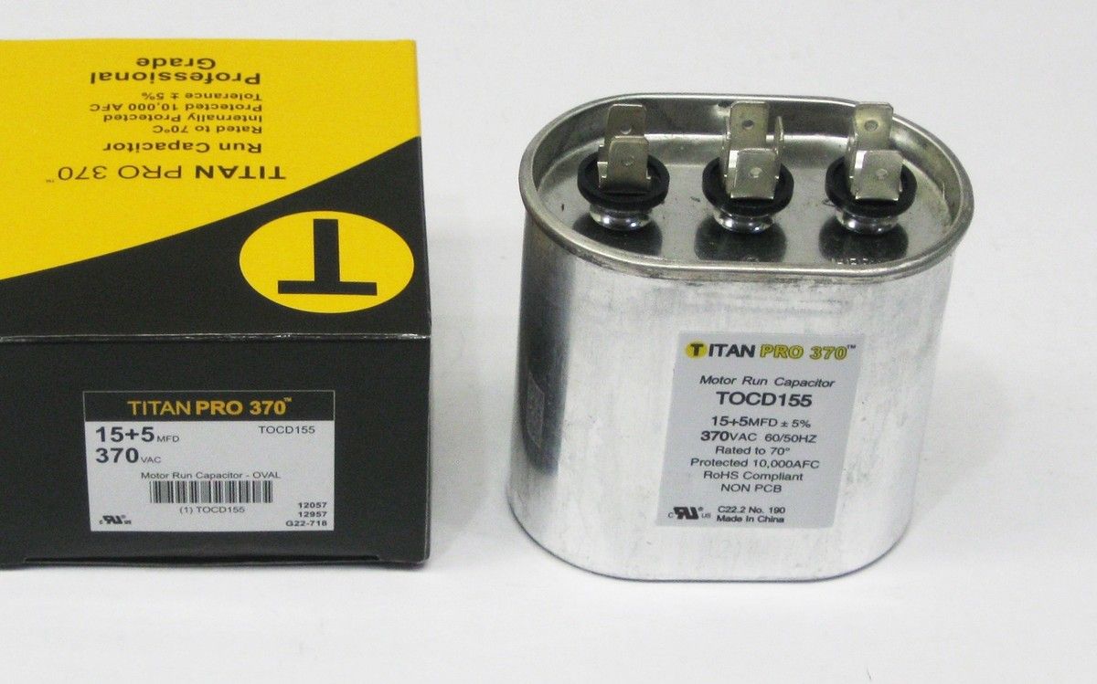 Titan Pro TOCD155 - 15/5 MFD Oval Dual Motor Run Capacitor (370V)