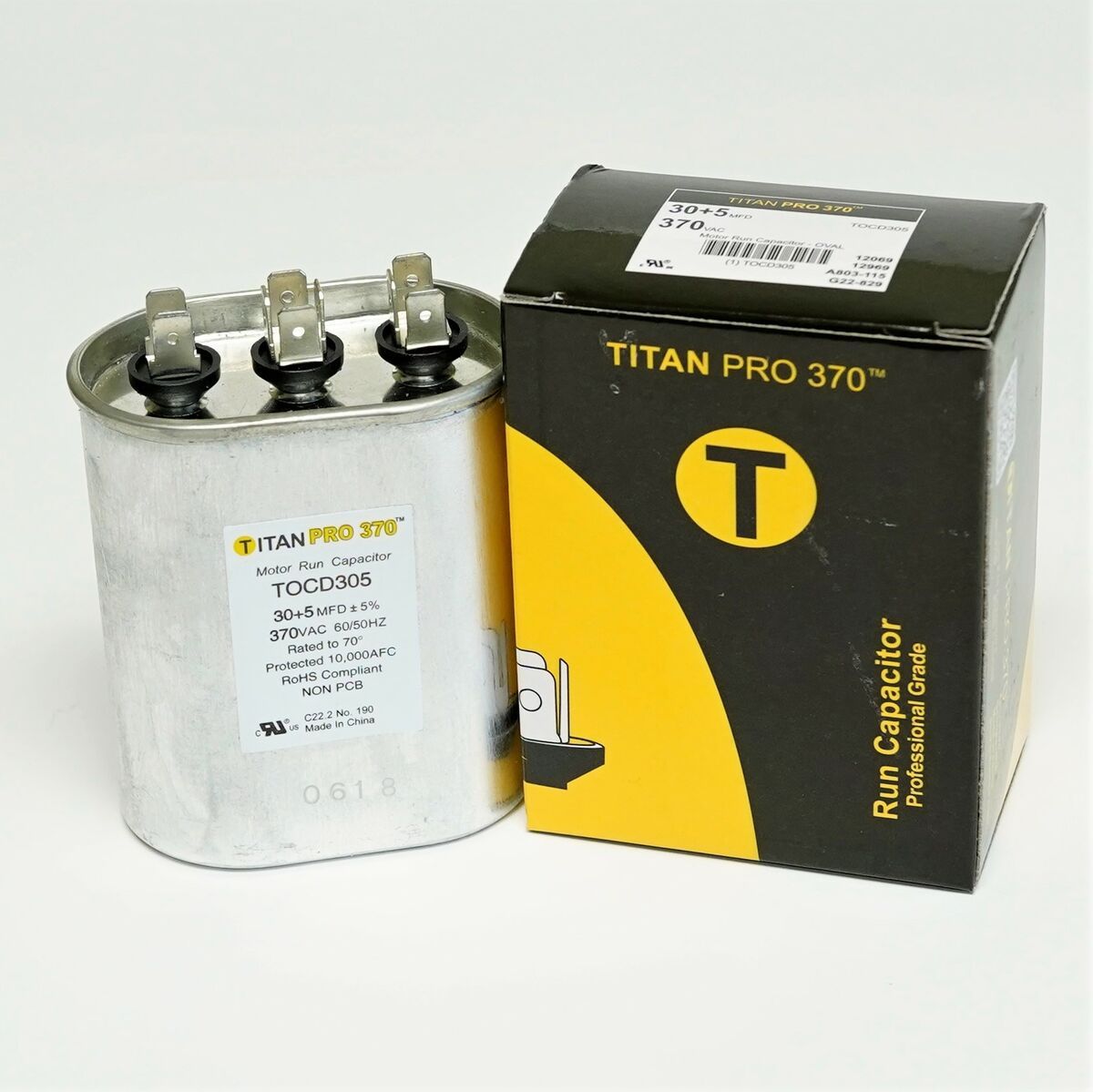 Titan Pro TOCD305 - 30/5 MFD Oval Dual Motor Run Capacitor (370V)