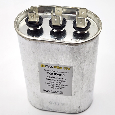 Titan Pro TOCD405 - 40/5 MFD Oval Dual Motor Run Capacitor (370V)