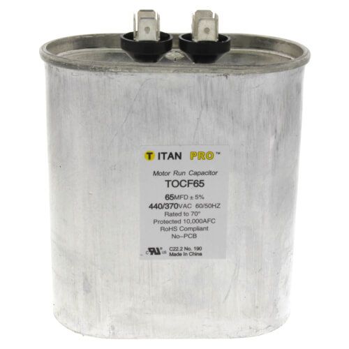Titan Pro TOCF65 - 65 MFD Oval Motor Run Capacitor (440/370V)