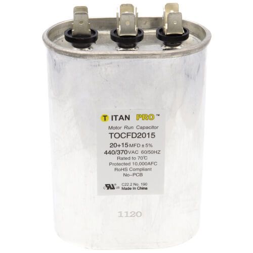 Titan Pro TOCFD2015 - 20/15 MFD Oval Dual Motor Run Capacitor (440/370V)